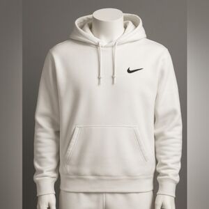 Nike Mens Pull-Over Hoodie With Enamel Tips Kangroo Pocket Medium Ivory/white